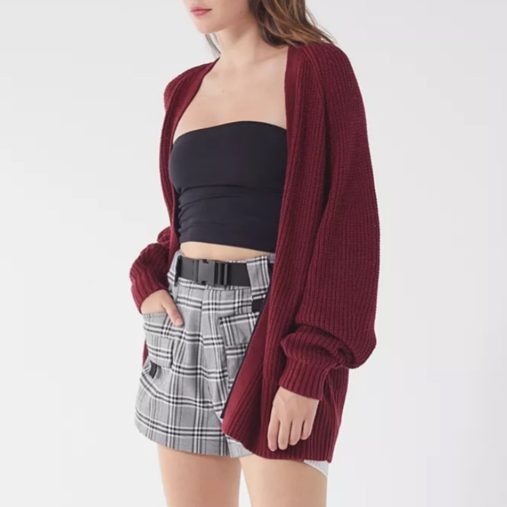 Urban Outfitters Maroon Ribbed Knit Cardigan Sweater Size XS Wine Burgundy